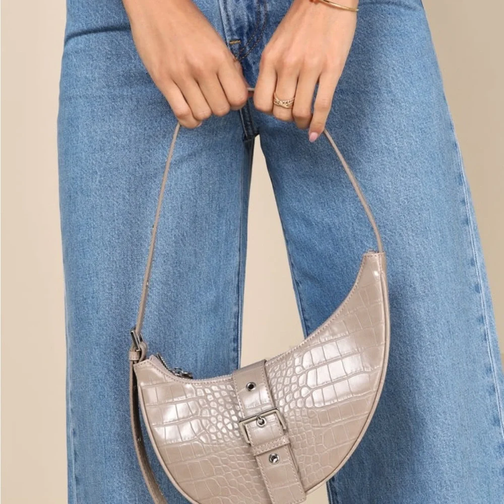 8 other reasons Crescent Buckle Bag in Tan Elegant Tan Croc-Embossed Women's Bag